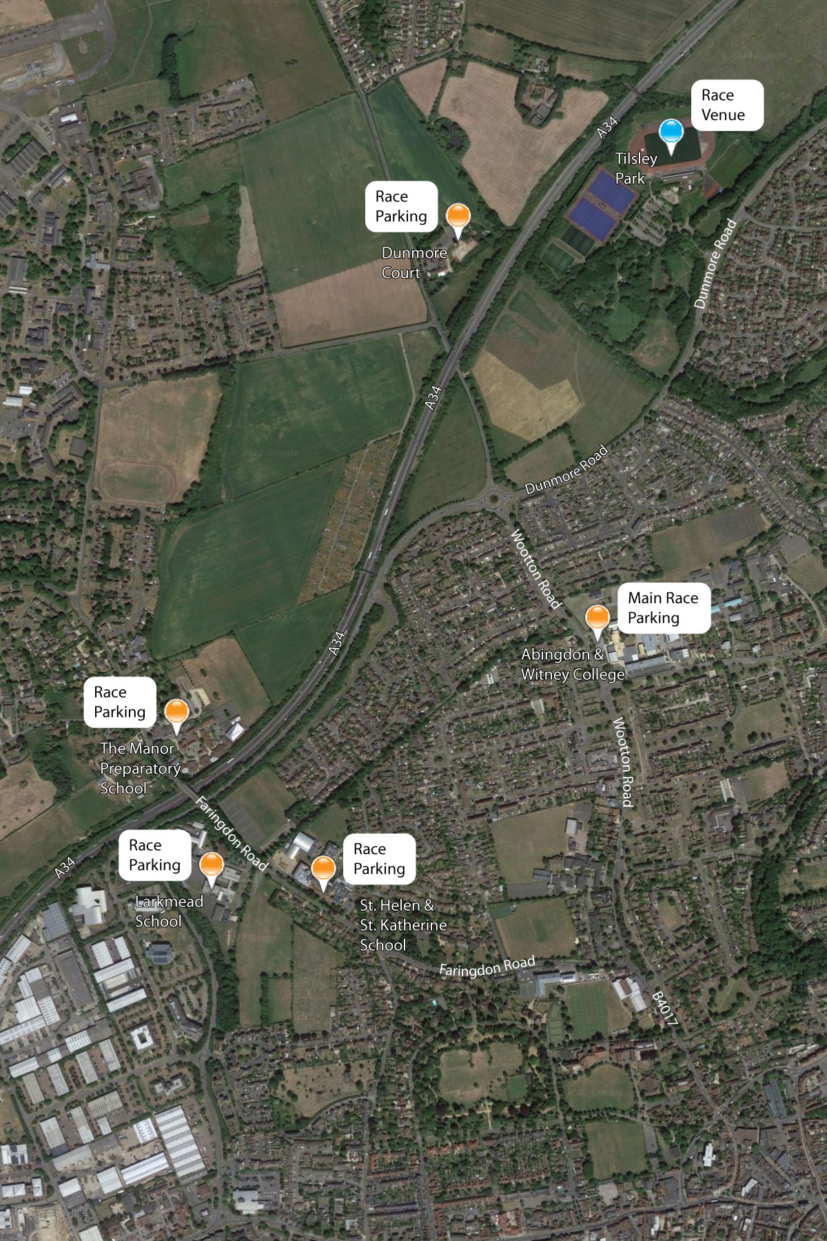 2022 Abingdon Marathon Race HQ & Parking Map